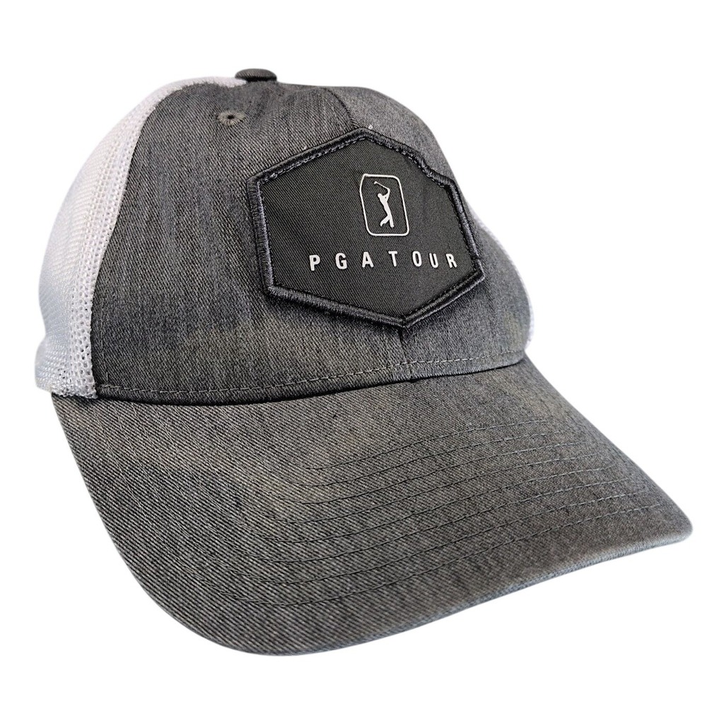 PGA TOUR Gray White Trucker Hat Snapback Pro Series Golf Cap Perry Ellis